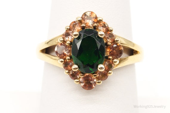 Vintage Peridot Champagne Color Stone Gold Vermei… - image 2