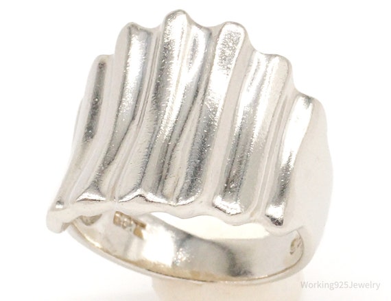 Vintage Modernist Puffy Ribbed Style Sterling Sil… - image 1