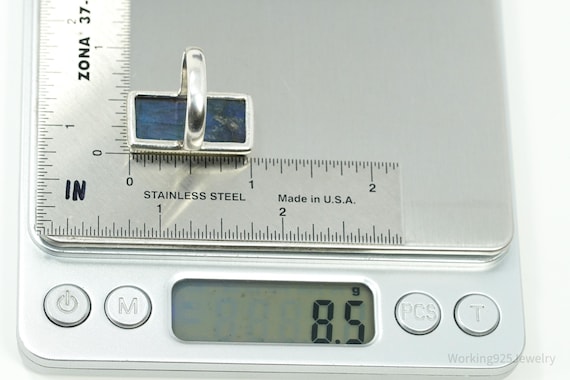 Vintage Large Rectangle Labradorite Sterling Silv… - image 10