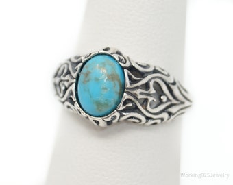 Vintage Southwestern Style Turquoise Sterling Silver Ring - Sz 6.25