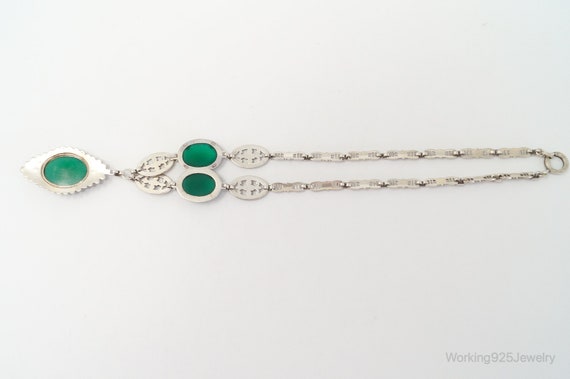 Antique Green Chrysoprase Marcasite Sterling Silv… - image 6