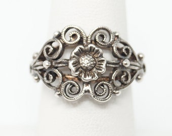 RARE Vintage Joseph Esposito Espo Floral Scroll Sterling Silver Ring - Size 6.5