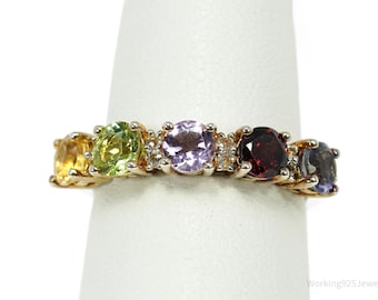 Anillo vintage de oro sobre plata de ley con múltiples piedras preciosas - Talla 6
