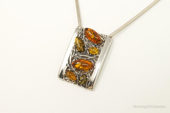 Vintage Multi Type Amber Sterling Silver Necklace - image 3