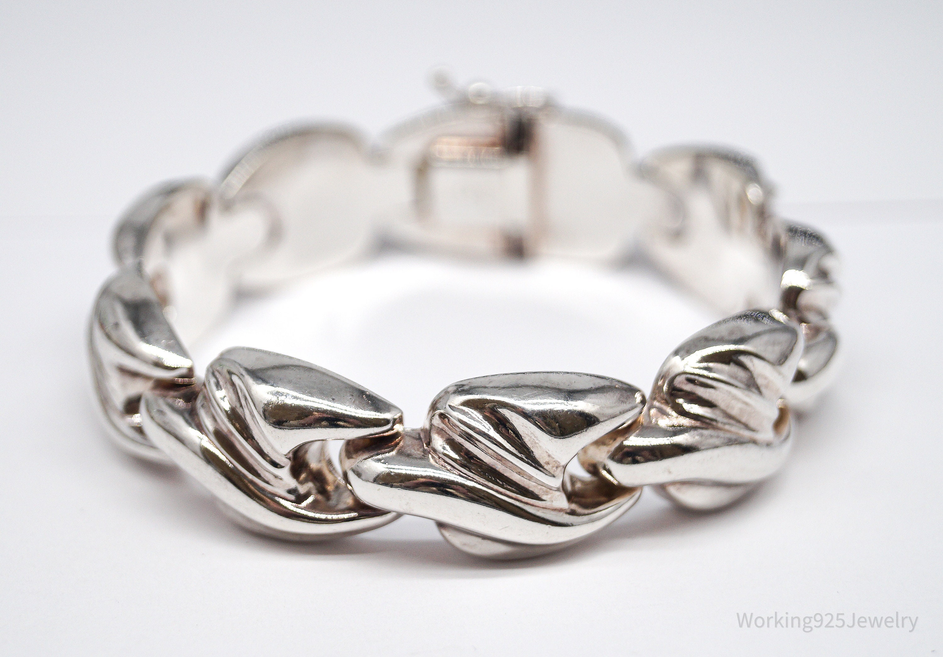 Vintage Italy Designer Puffy Fancy Link Sterling Silver Bracelet
