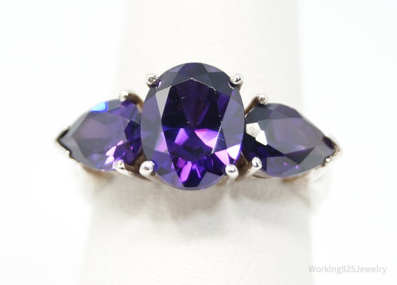 Vintage Art Deco Purple Crystal Sterling Silver S… - image 3