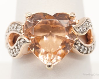 VTG Morganite Cubic Zirconia Rose Gold Vermeil Sterling Silver Ring SZ 8