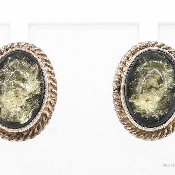 Vintage Native American RRJ Yellow Amber Sterling Silver Earrings