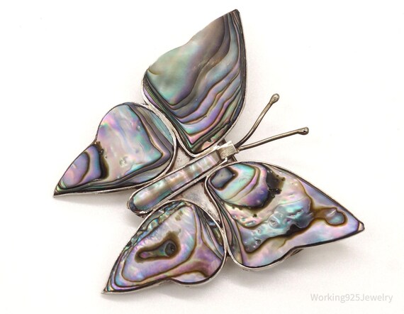 Large Vintage Paua Abalone Shell Butterfly Sterli… - image 2