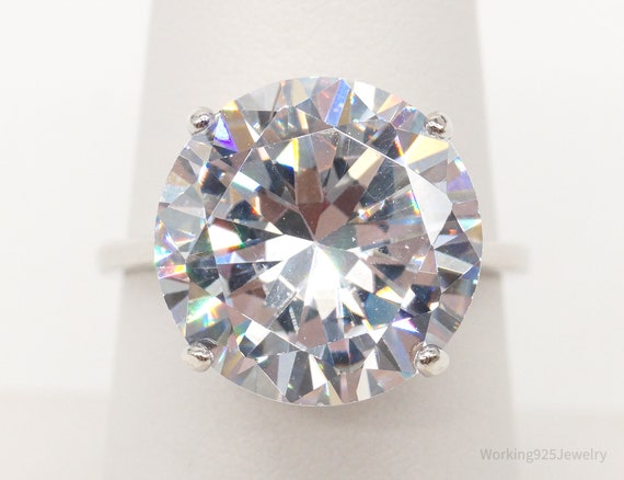 Vintage Large Cubic Zirconia Sterling Silver Statement Ring Size 7