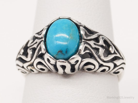 Vintage Blue Turquoise Scroll Swirl Sterling Silv… - image 2