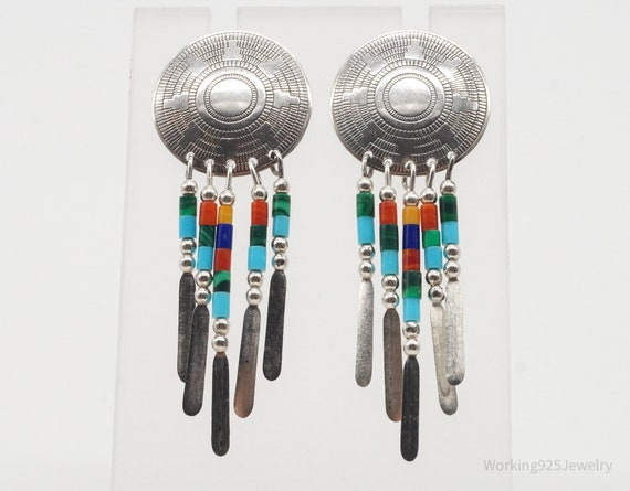 Vintage Native American Multi Gem Bead Sterling S… - image 1