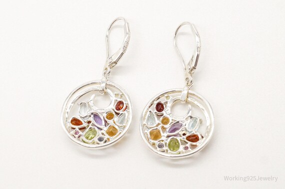 Multi Gemstones Sterling Silver Dangle Earrings - image 5