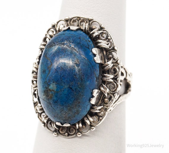 Antique Deep Blue Gemstone Sterling Silver Ring S… - image 1