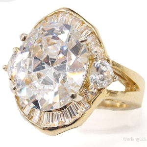 デザイナーSETAラージキュービックジルコニアゴールドヴェルメイユスターリングシルバーリング - サイズ5.25