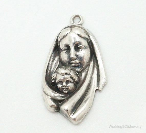 Vintage Mother Mary Baby Jesus Sterling Silver Pe… - image 1