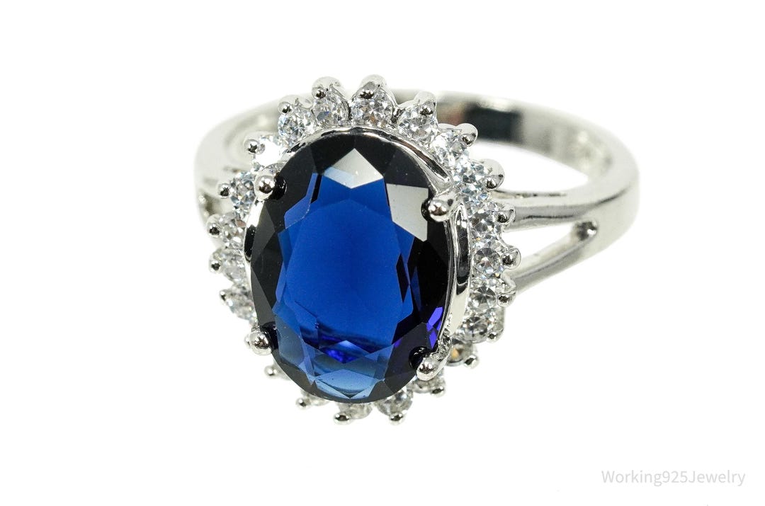 Vintage Avon RJ Simulated Blue Sapphire & Cubic Zirconia Sterling ...