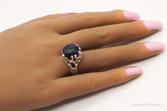 Vintage Modernist Brutalist Sodalite Silver Ring … - image 7