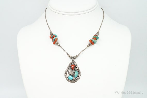 Vintage Native American Zuni Turquoise Coral Ster… - image 1