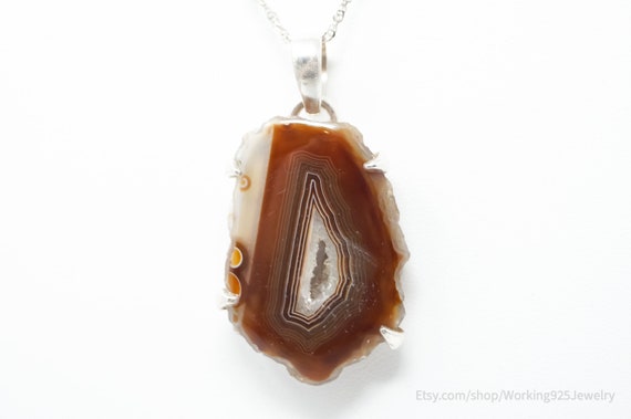 Vintage Large Brown Crazy Lace Agate Sterling Sil… - image 1