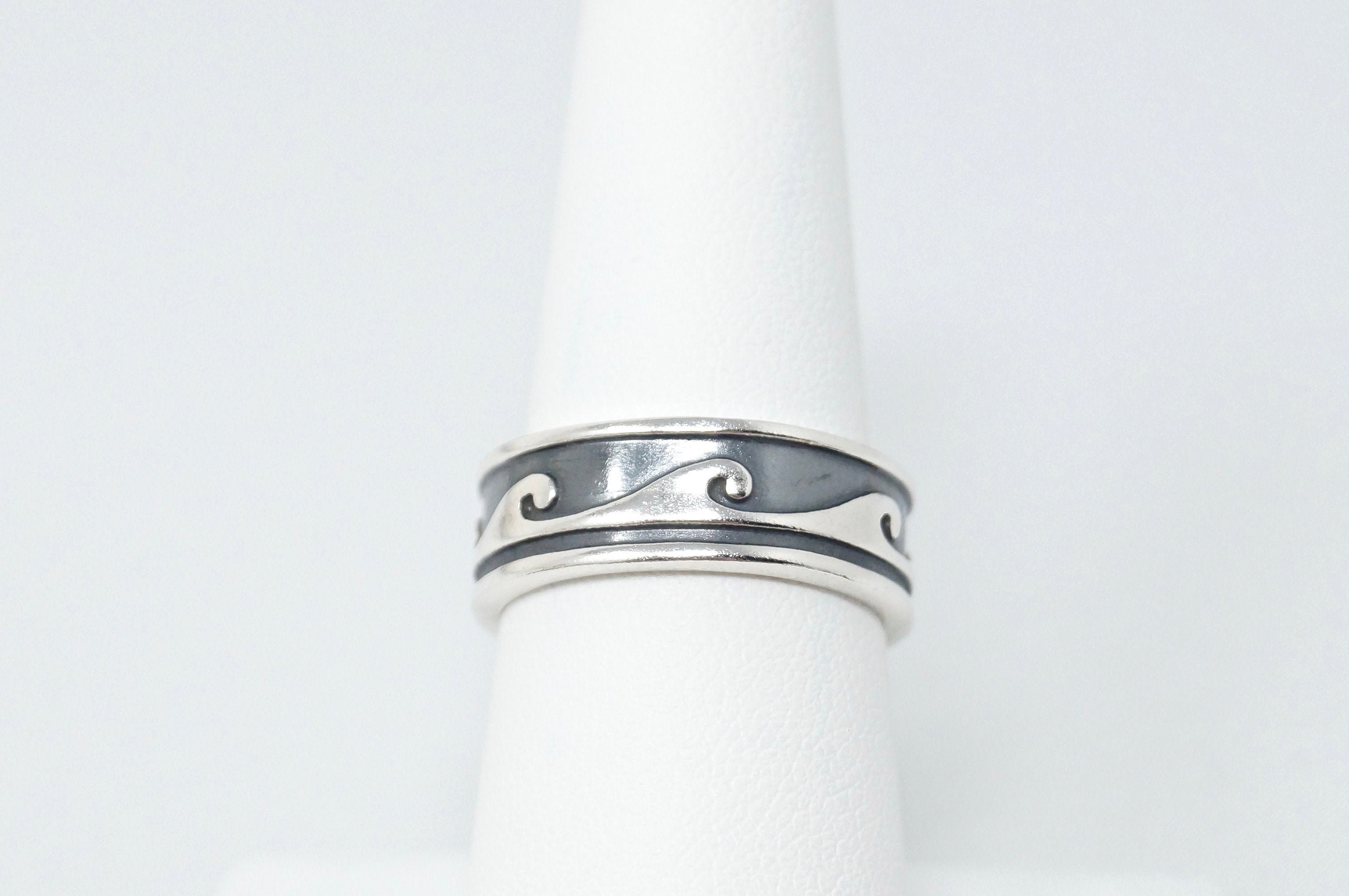 Vintage Mexico Wave Scroll Oxidized Design Sterling Silver