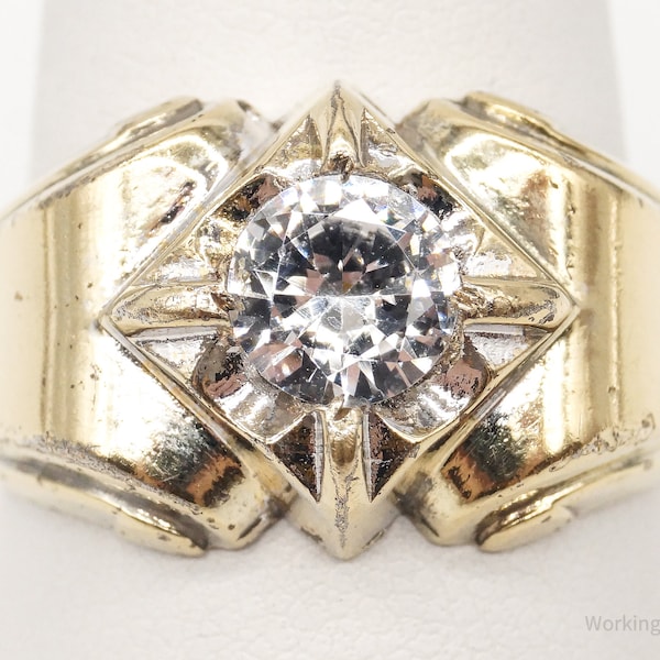Antique Uncas Cubic Zirconia Karatclad Heavy Gold Electroplated Ring - Size 10