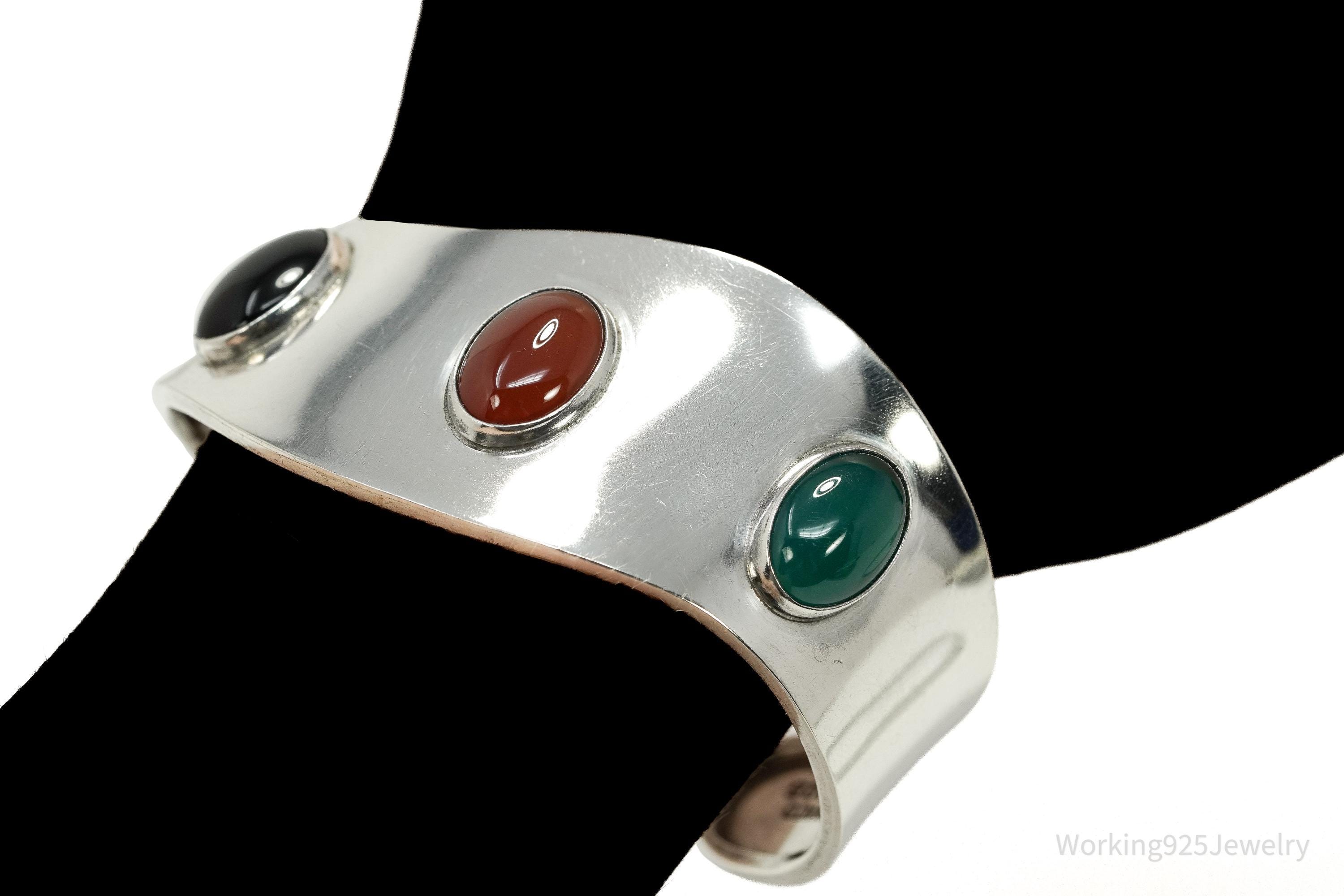 マルチカラーストーンブレスレット　silver925 メキシコ製 Vintage Mexico Multi Gemstone Sterling Silver Cuff Bracelet 6.75