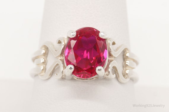 Vintage Ruby Sterling Silver Ring - Size 9.75 - image 2