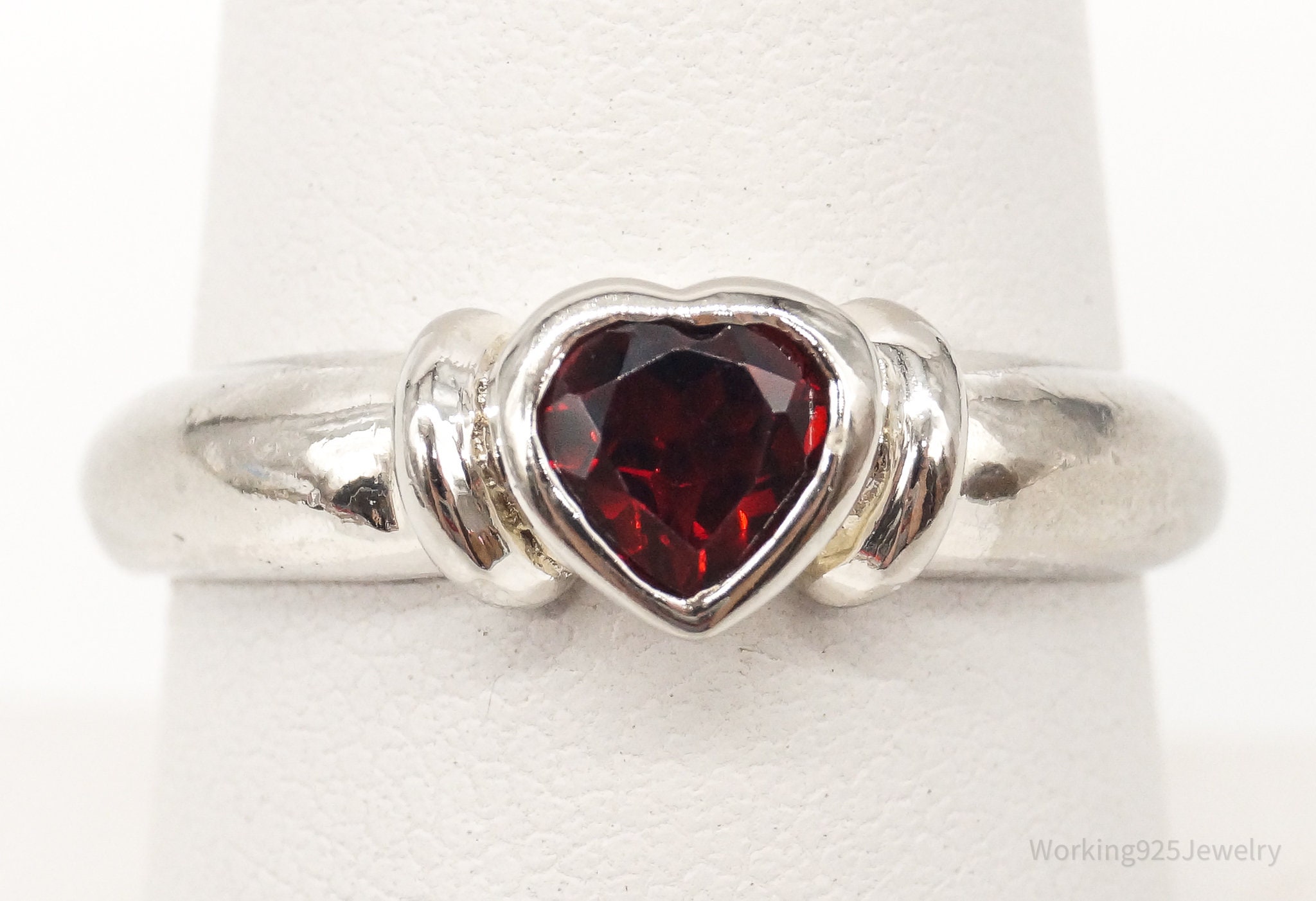 Vintage FAS Garnet Rhodium Plate Over Sterling Silver Ring Size