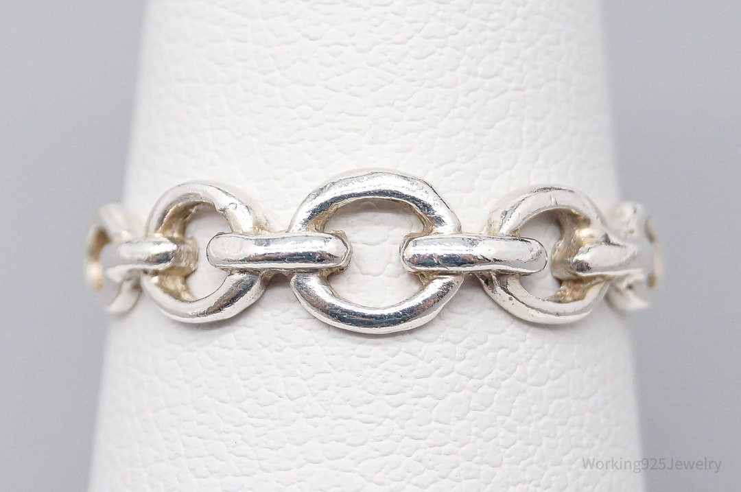 Vintage Rolo Chain Link Style Sterling Silver Ring Size 7.25 - Etsy