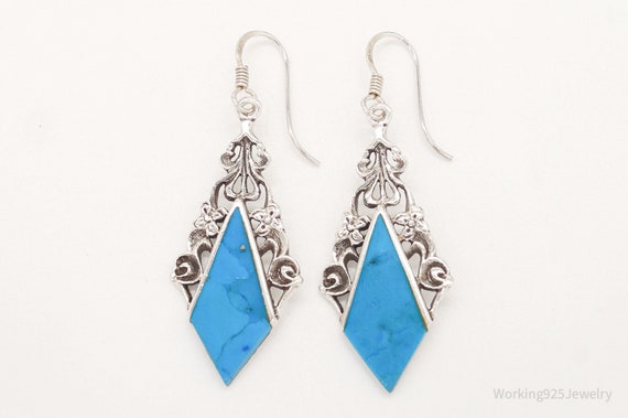 Vintage Blue Turquoise Sterling Silver Earrings - image 7