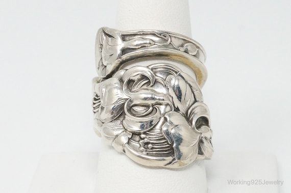 #WALLACE-SR2 Largl Vintage Hand Made Wallace Sterling Silver Adjustable Size Spoon Ring FREE SHIPPING