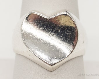 Vintage Modernist Heart Sterling Silver Ring - Size 8.75