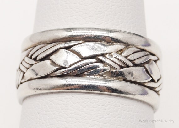 Vintage Weave Braid Sterling Silver Band Ring - S… - image 1