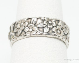 Antique Flowers Sterling Silver Band Ring - Size 6