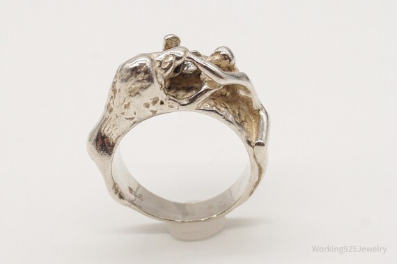Vintage Man Vs Lion Cubic Zirconia Sterling Silver Ring - Size 5 View 3
