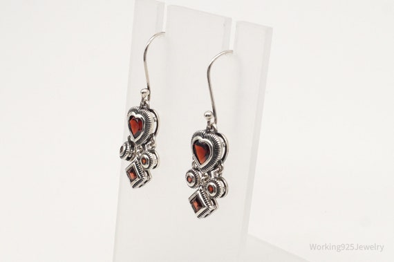 Vintage Garnet Hearts Sterling Silver Earrings - image 6