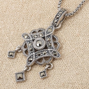 Vintage Designer Judith Jack Marcasite Pendant Sterling Silver Necklace 18&quot;