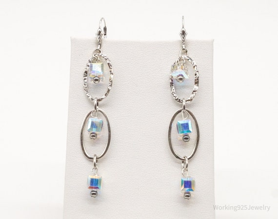 Long Vintage Crystal Sterling Silver Earrings - image 1