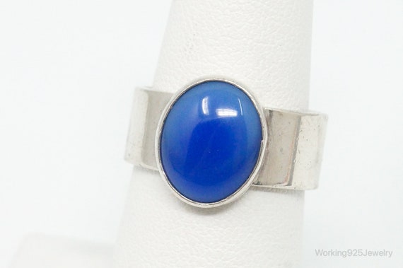 Vintage Mexico Blue Glass Modernist Sleek Sterlin… - image 3