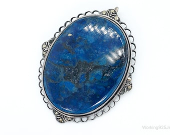 Large Antique Lapis Lazuli Marcasite Sterling Silver Pendant