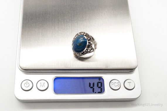 Antique Deep Blue Gemstone Sterling Silver Ring S… - image 8