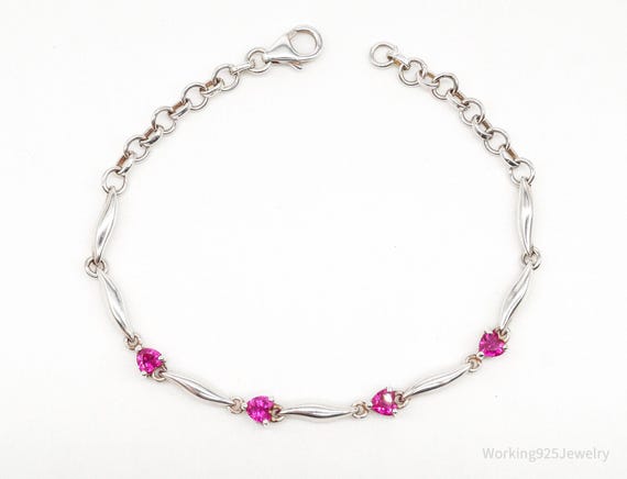 Vintage Ruby Hearts Sterling Silver Bracelet - image 1