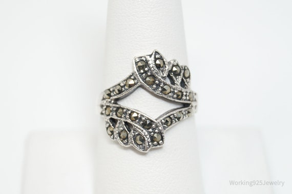 Vtg Art Deco Style Marcasite Ring Sterling Silver… - image 2