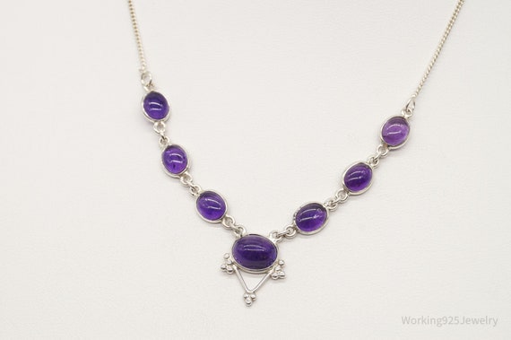 Vintage Amethyst Bib Style Silver Necklace - image 2