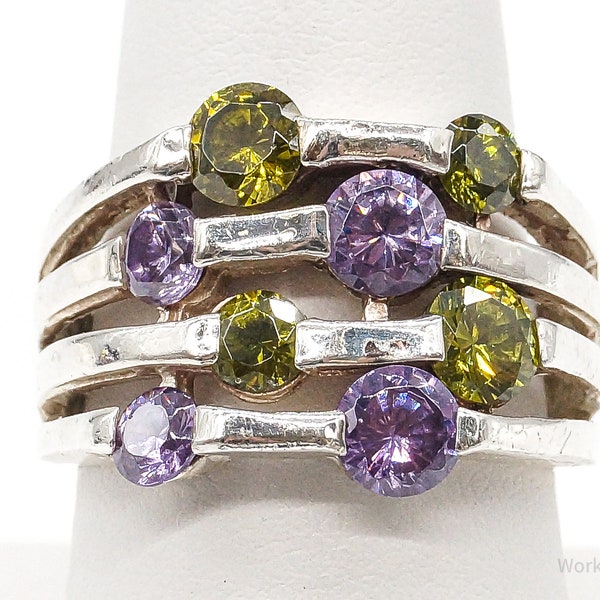 Vintage Amethyst Peridot Sterling Silver Ring - Size 8.5