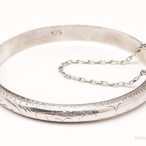 Vintage Etched Sterling Silver Bangle Bracelet 5 3/16"