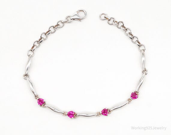 Vintage Ruby Hearts Sterling Silver Bracelet - image 2