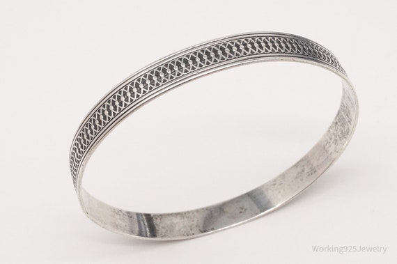Antique Sterling Silver Bangle Bracelet - 7 5/8" - image 6