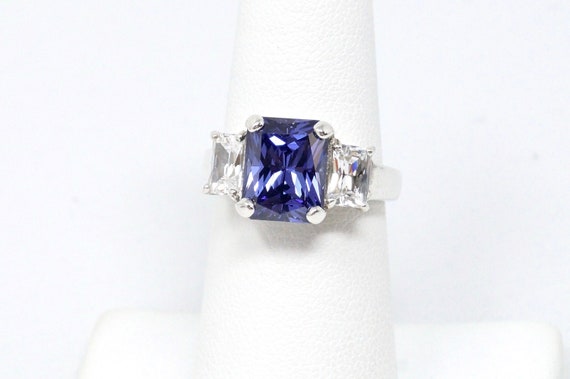 Vintage Lab Sapphire & CZ Accented Ring Sterling … - image 1